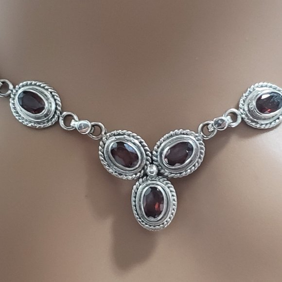Vintage Garnet Necklace in 925 Silver - Picture 3 of 7